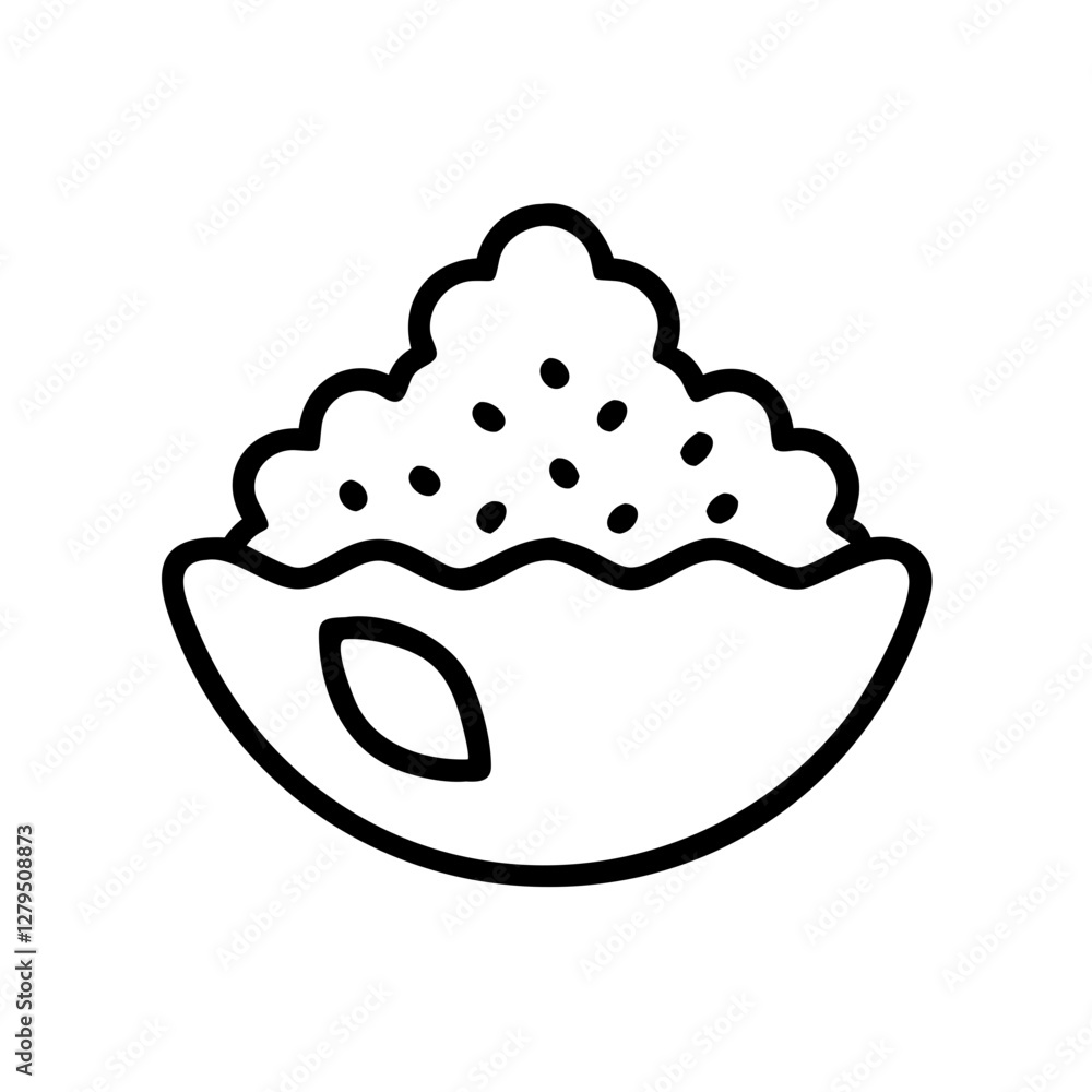 Obraz premium Quinoa bowl icon, minimalist design, healthy food concept, black and white