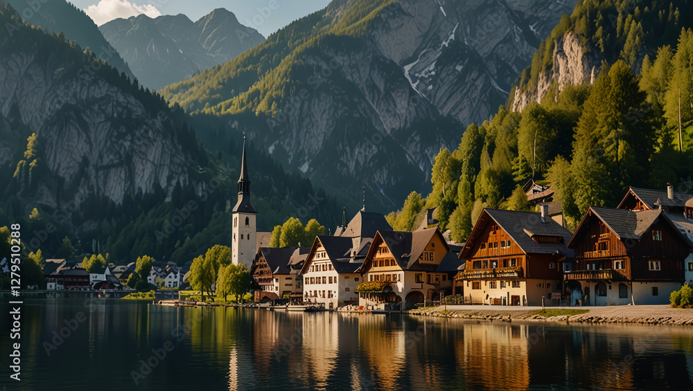 Fototapeta premium beautiful lakeside village