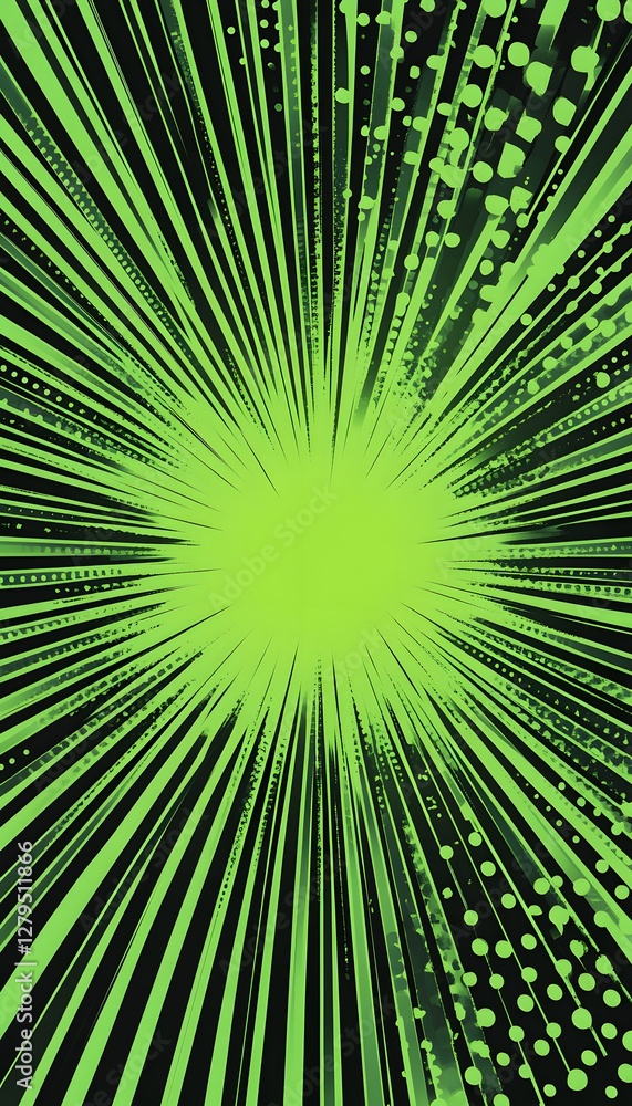 Obraz premium Green burst radiating from the center of the black backdrop