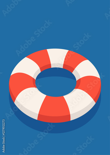 Vista aérea de flotador en superficie de piscina con sombra. Anillo de piscina inflable visto desde arriba