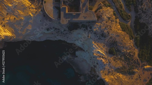 Aerial view of the San Ramon Battery in the Cabo de Gata-Níjar Natural Park, Almeria, Andalusia, Spain