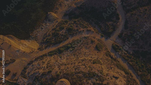 Aerial view of the San Ramon Battery in the Cabo de Gata-Níjar Natural Park, Almeria, Andalusia, Spain