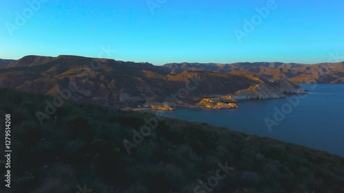 Aerial view of the San Ramon Battery in the Cabo de Gata-Níjar Natural Park, Almeria, Andalusia, Spain