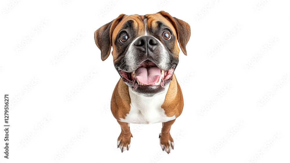 Cheerful boxer dog looking up with excitement Cheerful boxer dog looking up with excitement