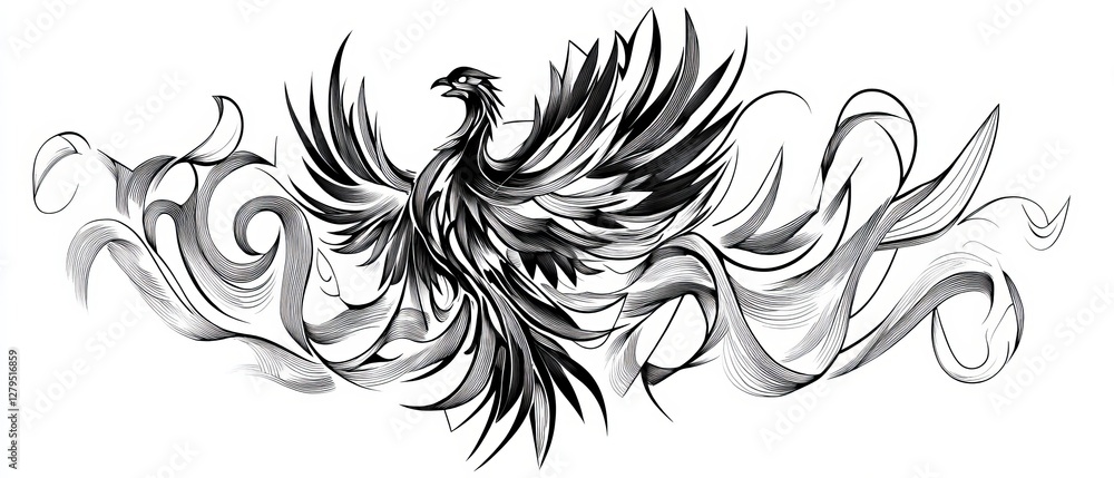 Fototapeta premium Phoenix rising in cubism tattoo on white background