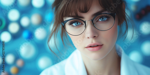 Close-Up Portrait of Female Scientist Wearing Glasses in Modern Laboratory