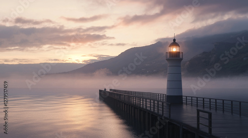 Lighthouse guiding ships safely to shore at the coast