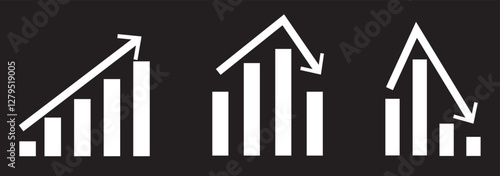 Growth and decline of company profits Isolated vector icon. Company performance indicator. Growing graph icon graph sign. Diagram of increasing and decreasing profits. Profit growth icons on white bac