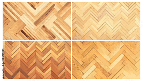 Wood parquet pattern. Hardwood floor planks surface texture, laminate wooden panel designs set vector illustration