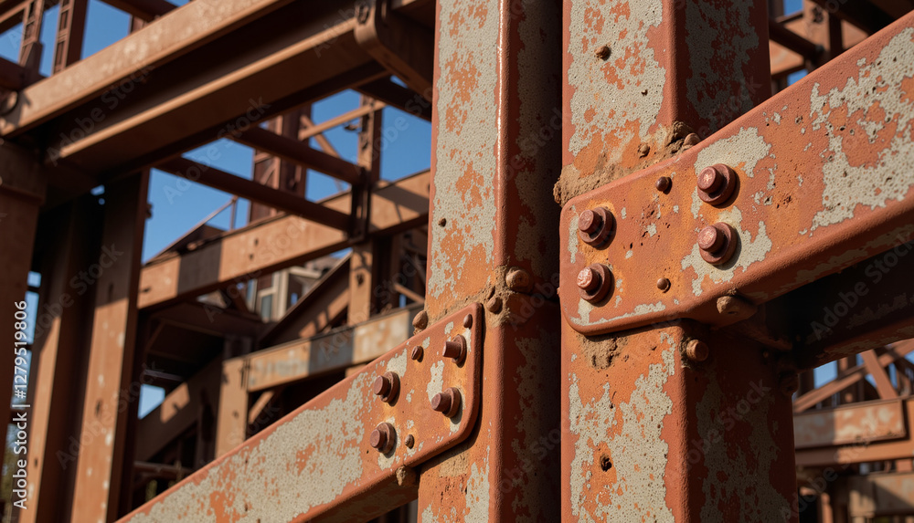 Rusty industrial metal structure against clear blue sky, steel beam Rusty industrial metal structure against clear blue sky, steel beam