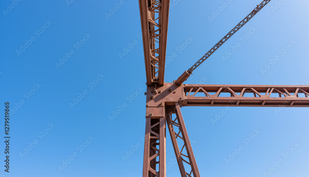 Bridge support structure against a clear blue sky, steel beam Bridge support structure against a clear blue sky, steel beam