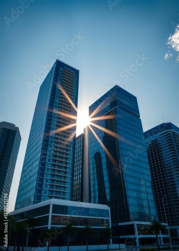 Rayos de sol sobre los modernos edificios de la ciudad al amanecer en san petersburgo florida skyscraper city building skyscraper downtown business architecture cityscape photo