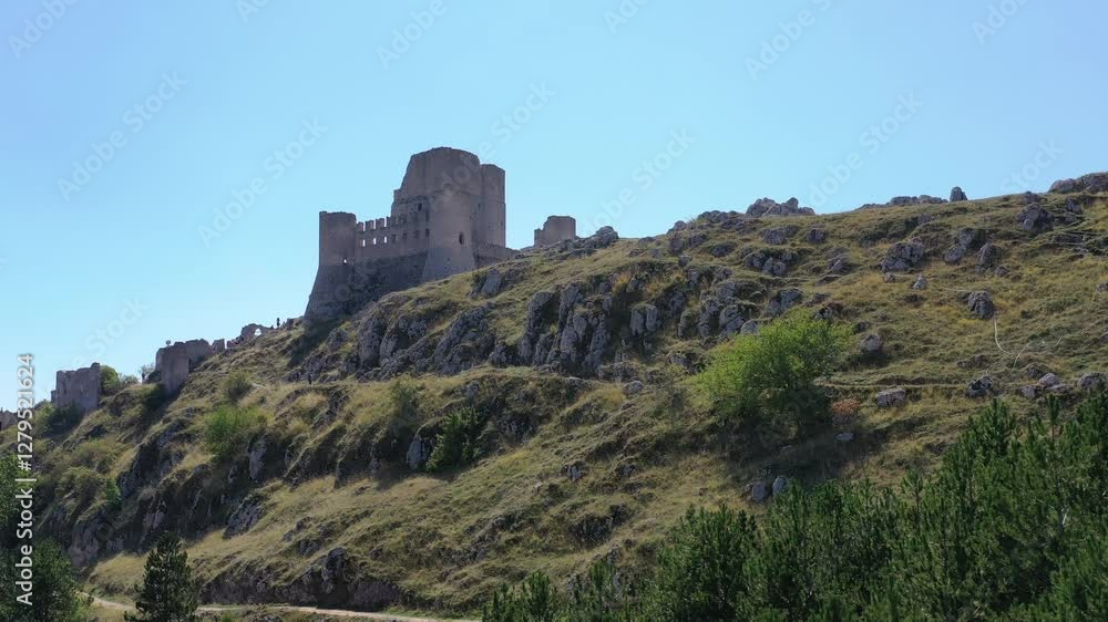 video of panorama Rocca Calascio in Abruzzo near L'Aquila with tourists, L'Aquila, Italy video of panorama Rocca Calascio in Abruzzo near L'Aquila with tourists, L'Aquila, Italy