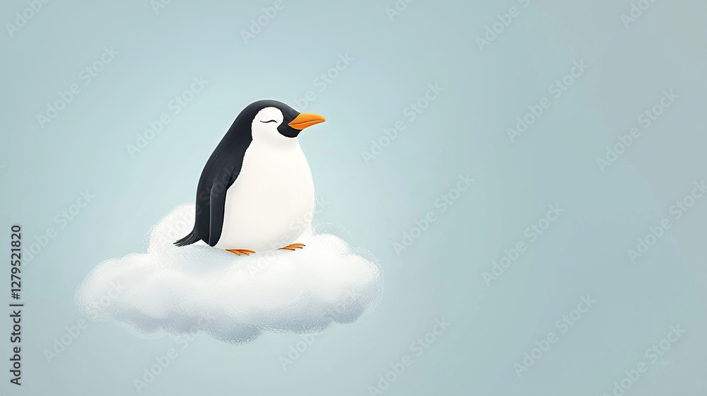 Obraz premium A penguin perched atop a cloud amidst a blue sky