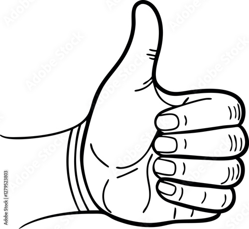 Thumbs Up Line Drawing Vector. Clean & Minimalist Hand Gesture
