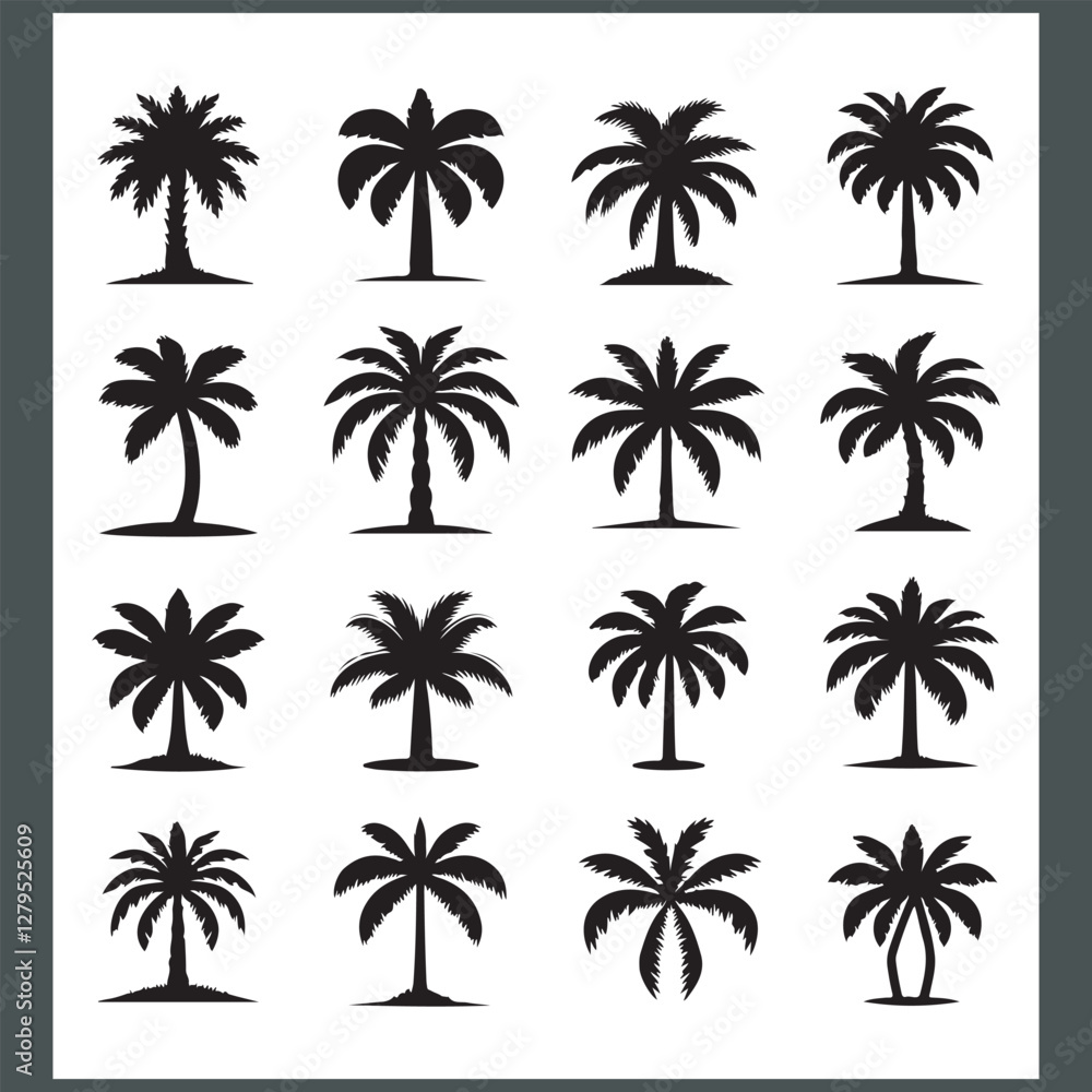 Captivating Palm Tree and Coconut Tree Silhouette Logo Design on a Crisp White Background Captivating Palm Tree and Coconut Tree Silhouette Logo Design on a Crisp White Background
