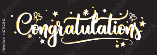 Congratulatory text. Congratulations lettering and congrats calligraphic inscription for celebration posters. Handwritten words vector set