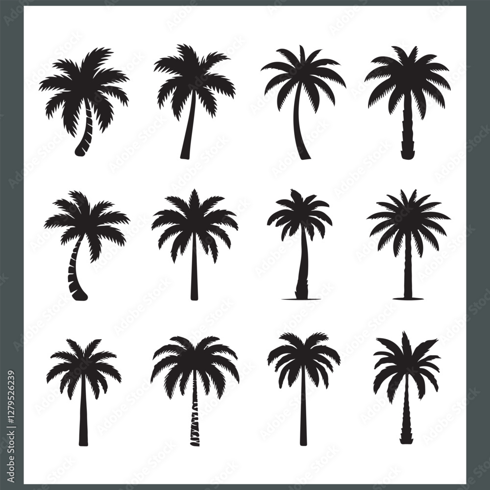 Captivating Palm Tree and Coconut Tree Silhouette Logo Design on a Crisp White Background Captivating Palm Tree and Coconut Tree Silhouette Logo Design on a Crisp White Background