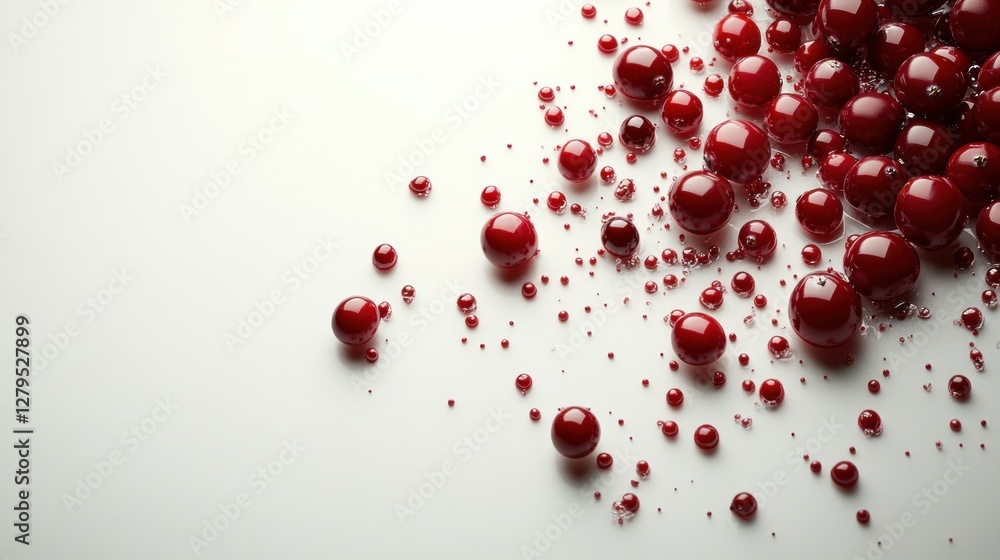 Red spheres scattered on white background, copy space, abstract design, marketing Red spheres scattered on white background, copy space, abstract design, marketing