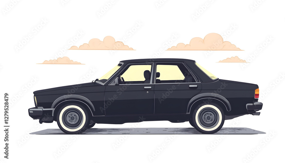 Fototapeta premium minimalist black car illustration isolated on white background create with ai