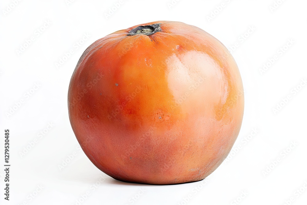 Fototapeta premium A ripe persimmon with a smooth, orange surface, isolated on a white background