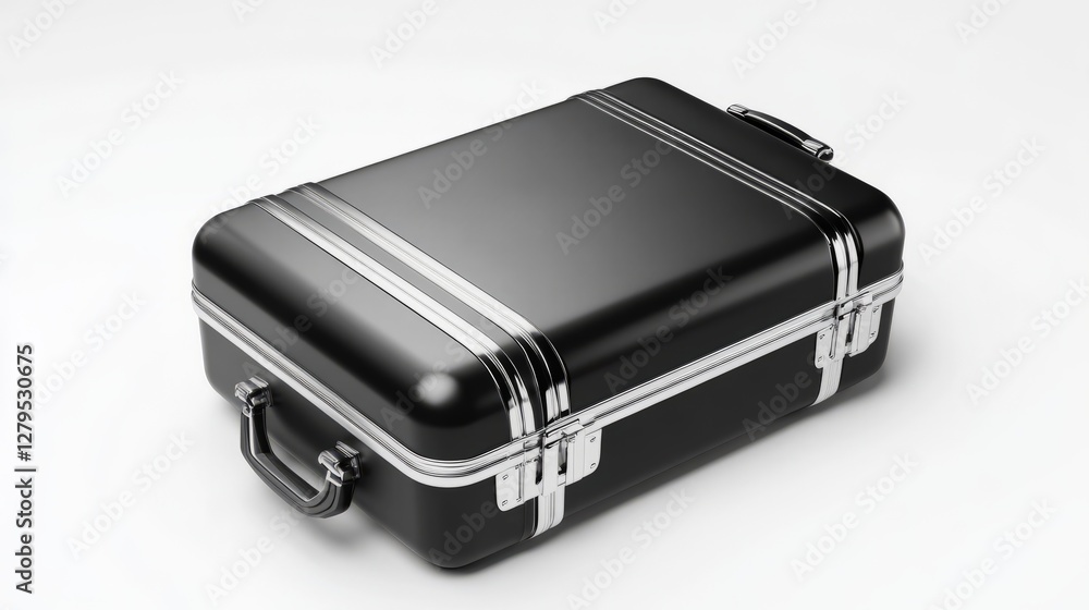 of a black suitcase with chrome accents of a black suitcase with chrome accents