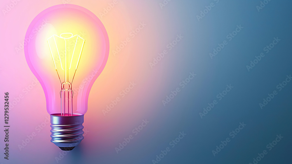 Light Bulb Glowing Softly Against A Neutral Gradient Background, High-Resolution, Sharp Details, Copy Space, Commercial Or Advertisement Concept Image Light Bulb Glowing Softly Against A Neutral Gradient Background, High-Resolution, Sharp Details, Copy Space, Commercial Or Advertisement Concept Image