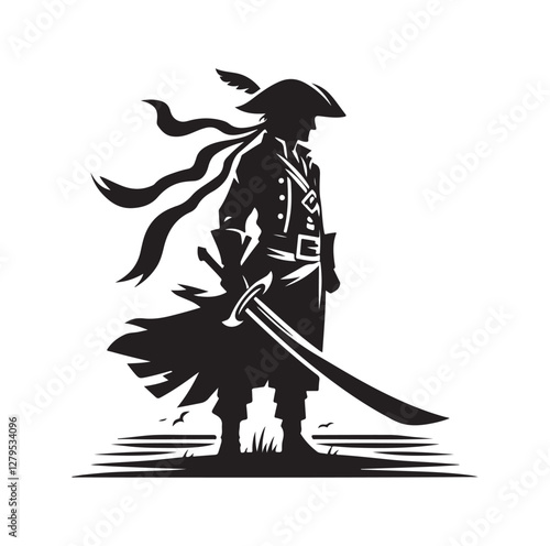 Pirate with sword silhouette vector illustration
