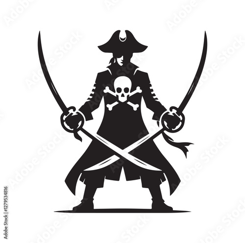 Pirate with sword silhouette vector illustration
