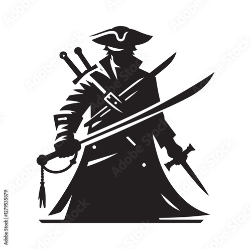 Pirate with sword silhouette vector illustration
