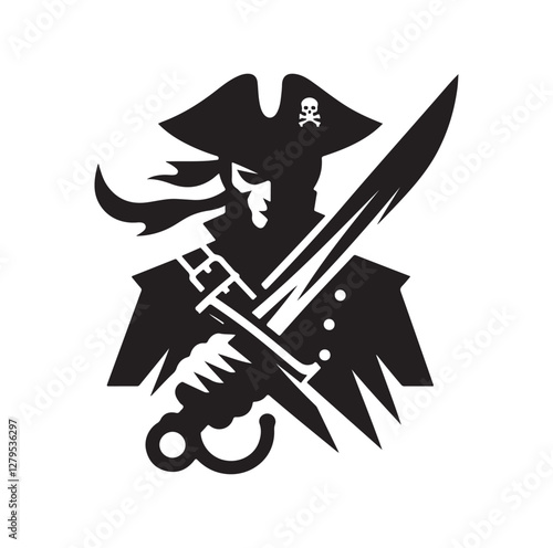 Pirate with sword silhouette vector illustration

