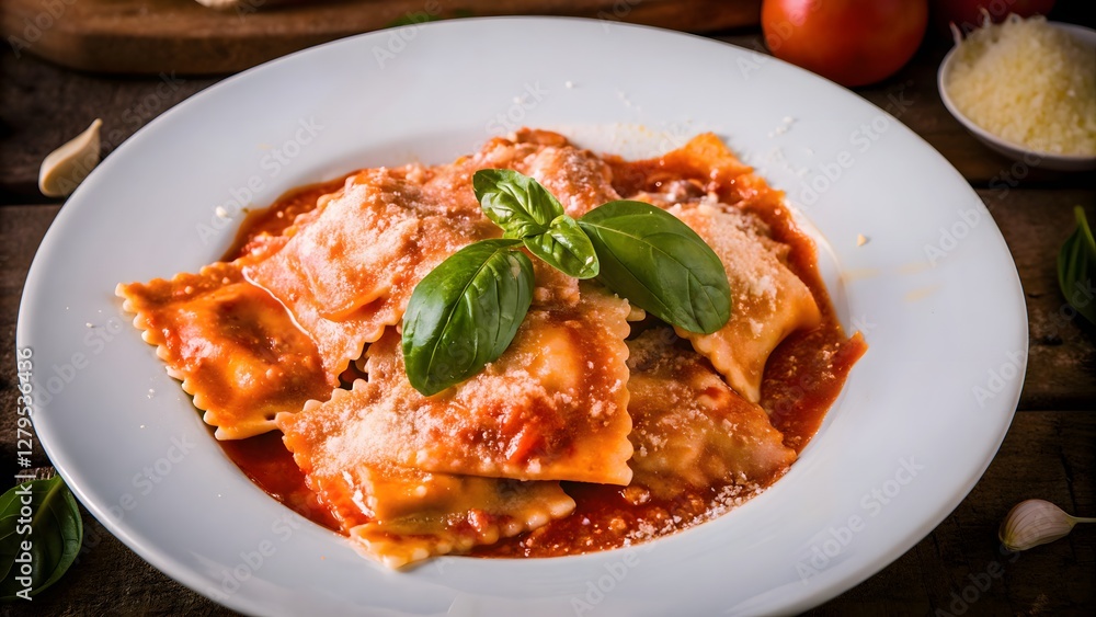 Traditional italian pasta dish with tomato sauce a Traditional italian pasta dish with tomato sauce a