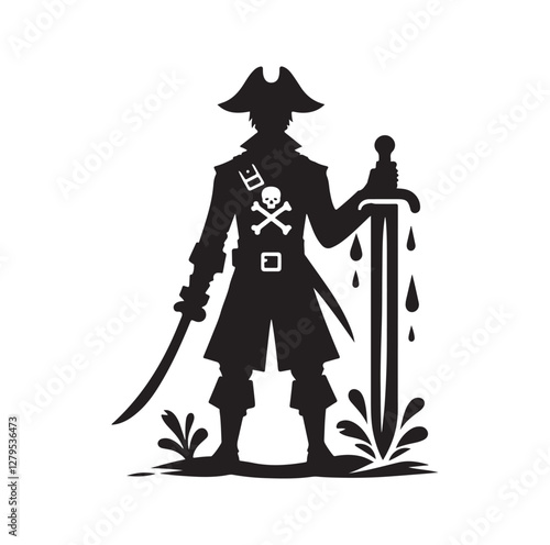 Pirate with sword silhouette vector illustration
