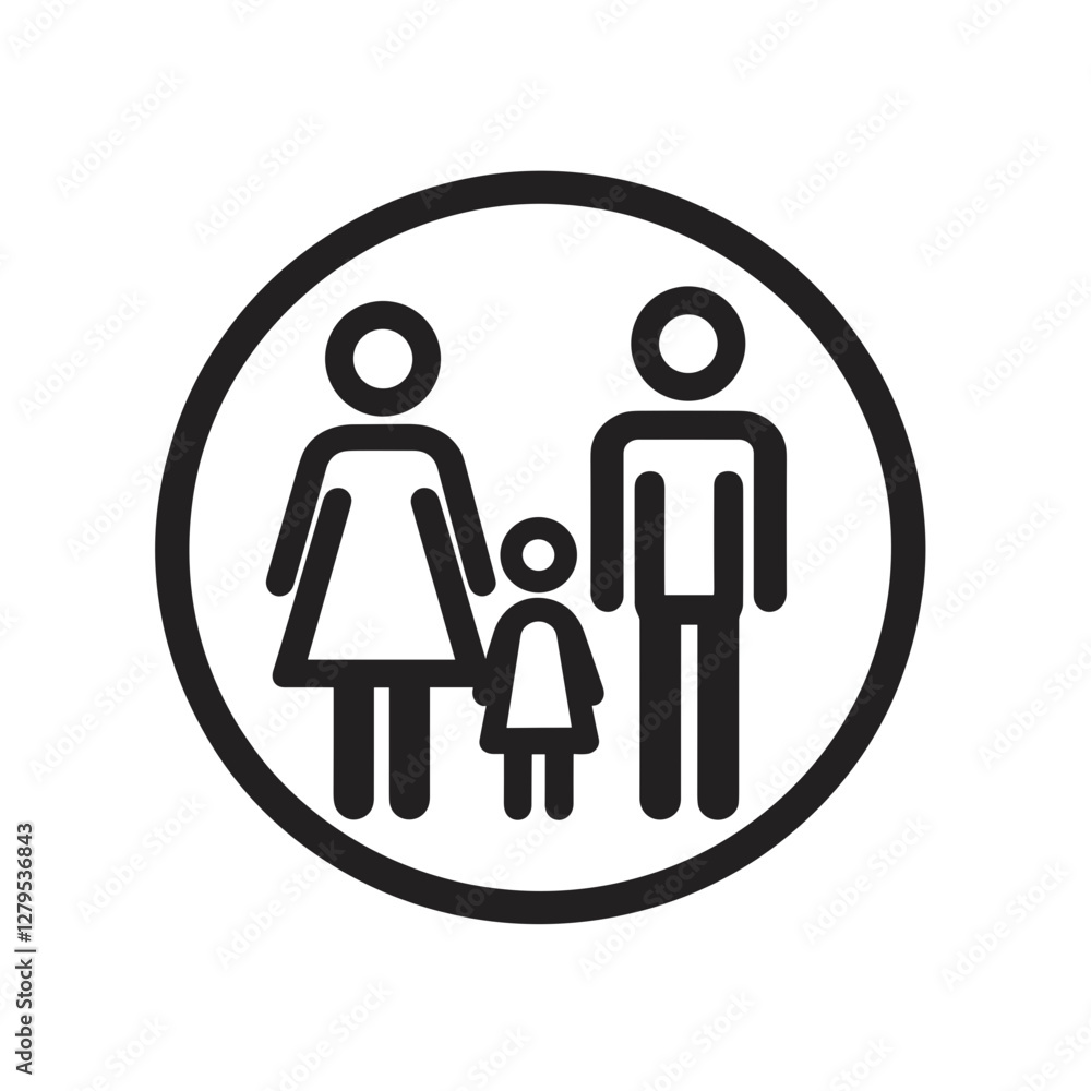 Family of three in a circle icon Family of three in a circle icon