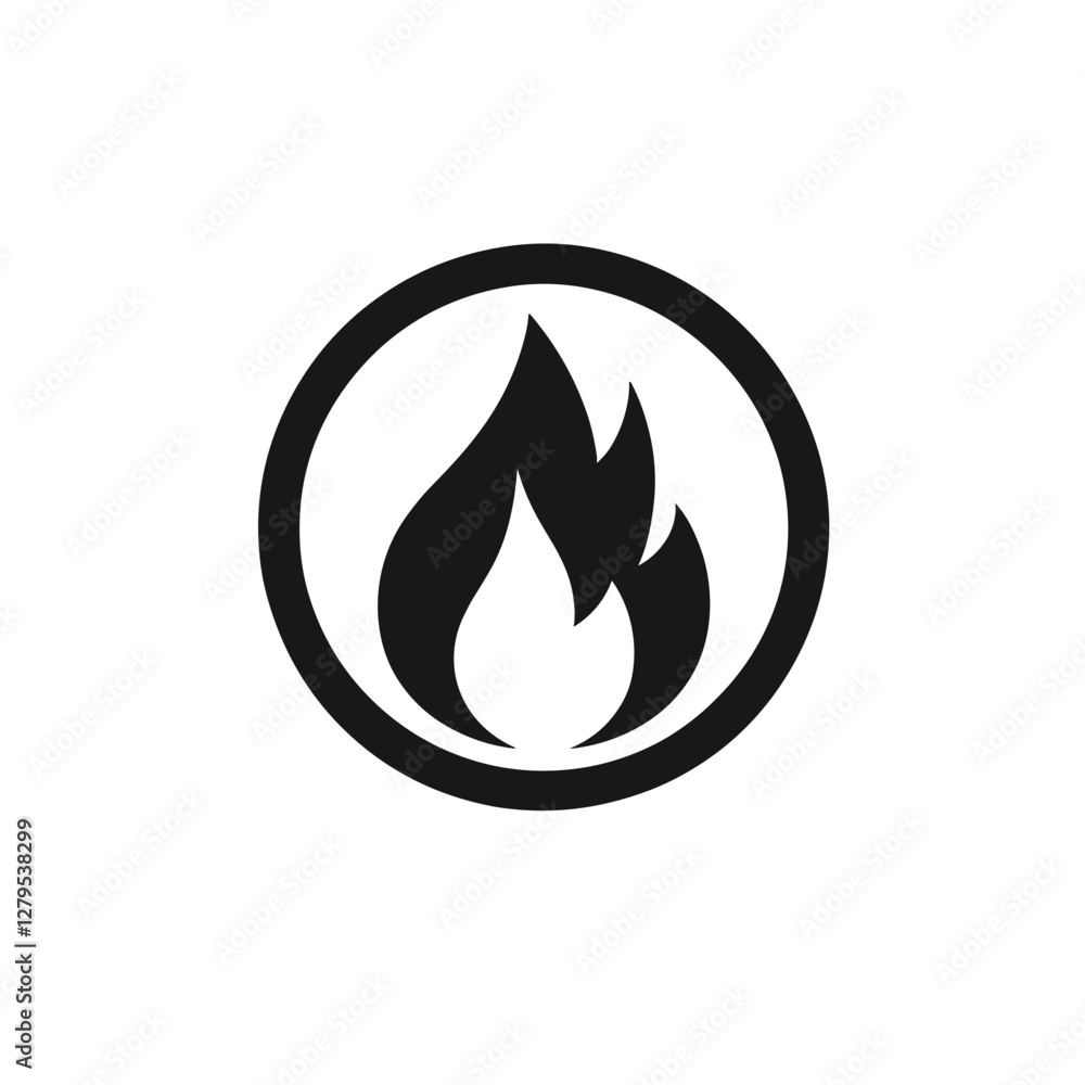 Black flame icon in a circular outline Black flame icon in a circular outline