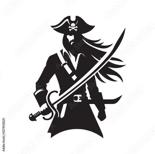 Pirate with sword silhouette vector illustration

