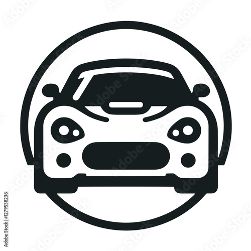 Car illustration in minimalist style on a circular background