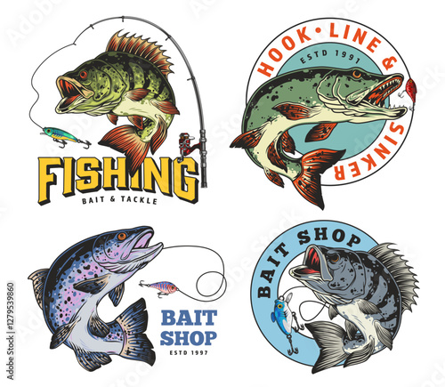 Fishing emblems and logo designs for bait shops