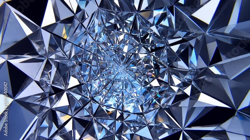 Abstract geometric crystal pattern with reflective triangular facets in blue hues