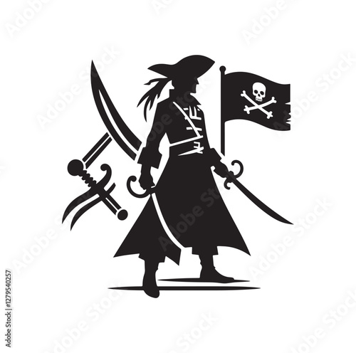 Pirate with sword silhouette vector illustration

