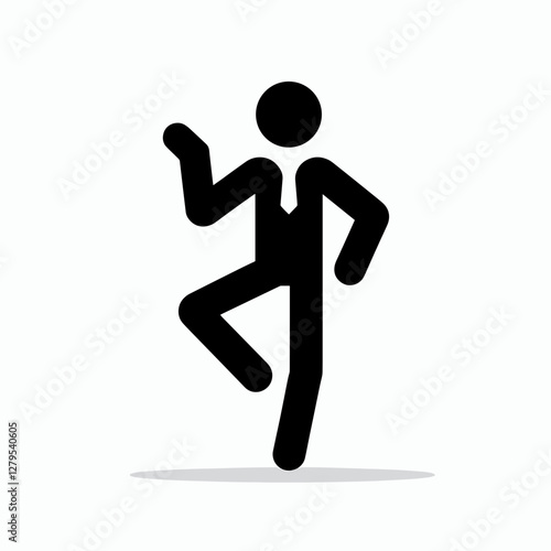 Dancing stick figure in business attire on plain background