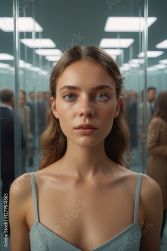 woman in a blue dress looking at the camera in a mirror Free Download woman in a blue dress looking at the camera in a mirror - GFXLoad