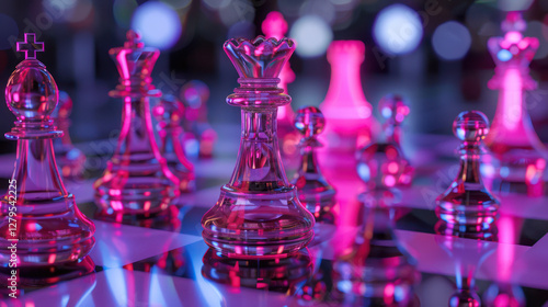 Close Up of a Сhessboard with Crystal Chess Pieces