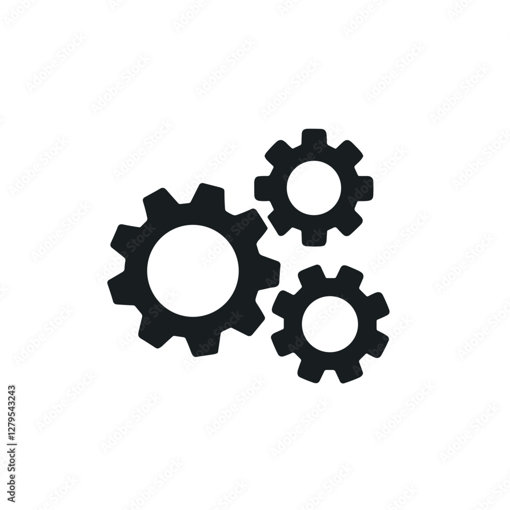 Three black gears in a mechanical arrangement Three black gears in a mechanical arrangement
