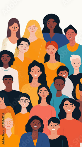Diverse Community Illustration in Flat Minimalist Style for Inclusivity Themes