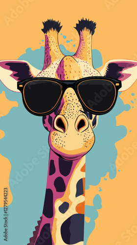 Stylish Giraffe in Sunglasses Summer Flat Minimalist SVG Vector Art