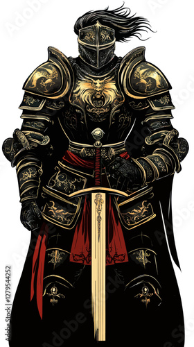 Gallant Knight in Ornate Armor: Embrace Chivalry in Minimalist Vector Art