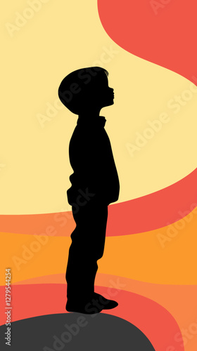 Silhouette of Contemplative Child against Vibrant Abstract Background Illustration