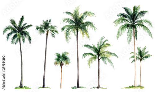 Watercolor Coconut Palm Trees Vector Illustration for Tropical Designs