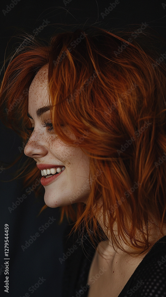 Fototapeta premium Portrait of a beautiful woman side with red hair style